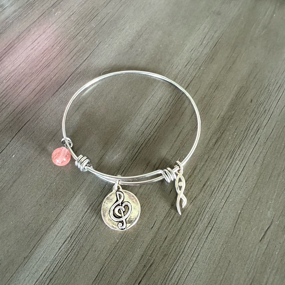 Silver Bracelet with Pink Charm and Musical Note